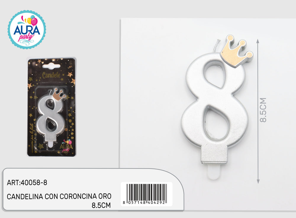 silver candle with gold crown 8