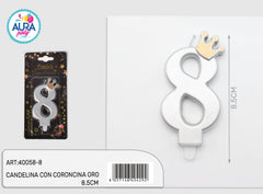 silver candle with gold crown 8