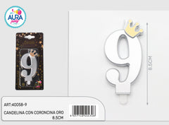 silver candle with gold crown 9