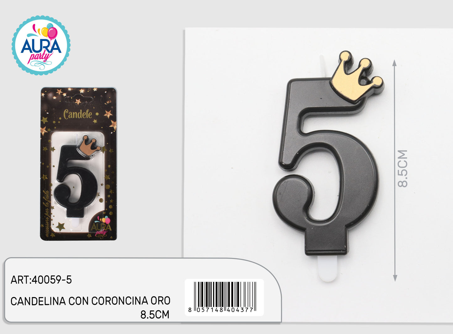 candelina nera con coroncina oro 5