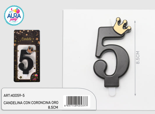 candelina nera con coroncina oro 5