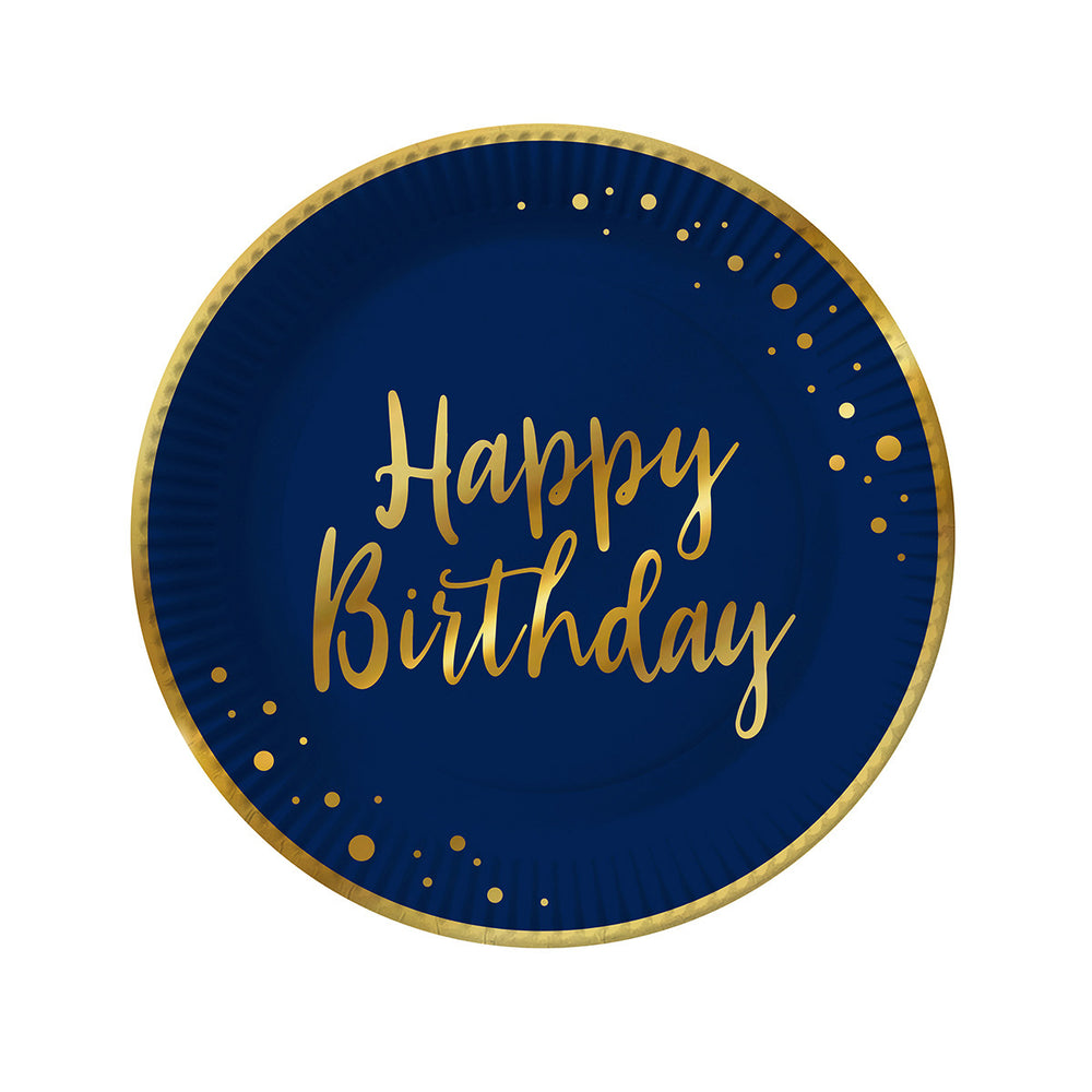 8 blue happy birthday plates 20cm
