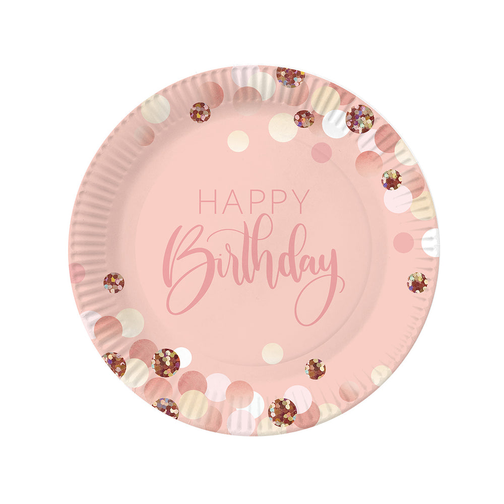 8 pink 20cm happy birthday plates