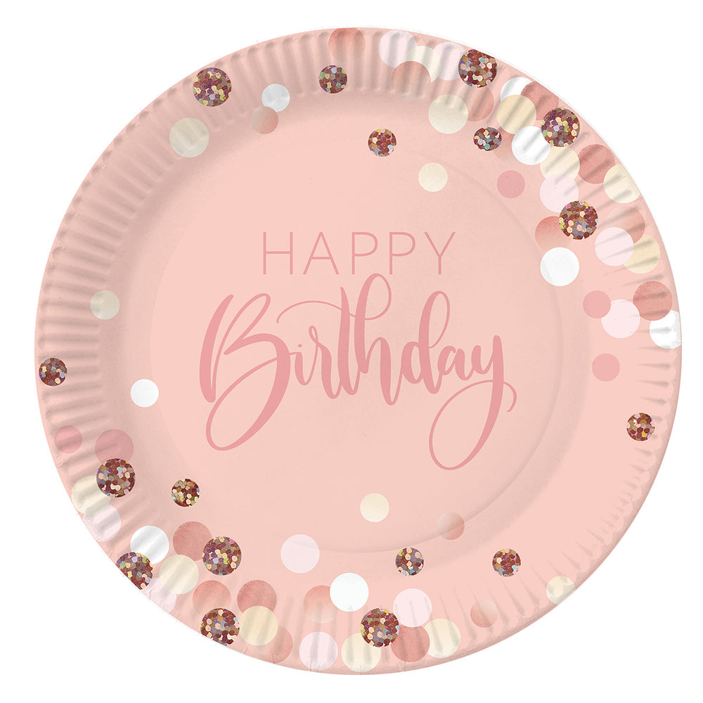 8 pink 23cm happy birthday plates