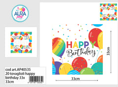 16 tovaglioli happy birthday 33x33cm multicolore