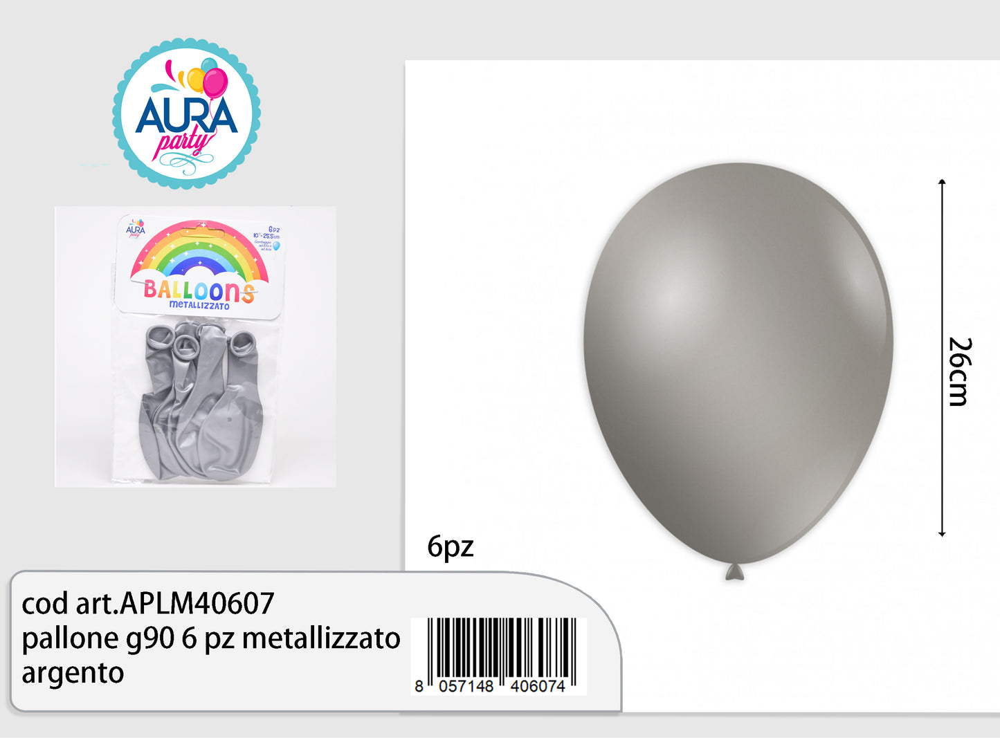 pallone g90 6 pz metallizzato argento