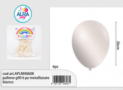 pallone g90 6 pz metallizzato bianco