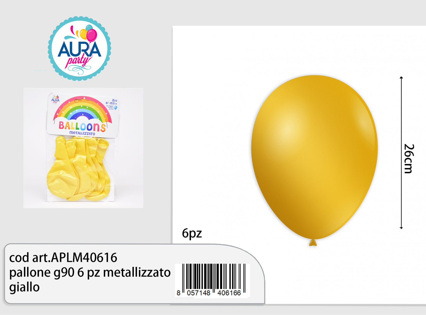 pallone g90 6 pz metallizzato giallo