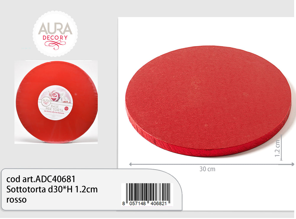 Sottotorta rotondo diametro 30cm x 1,2cm altezza rosso