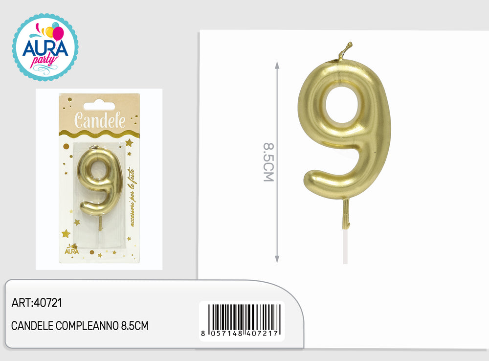 8.5cm gold birthday candles 9