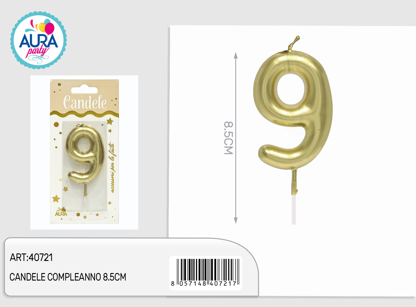 candele compleanno 8.5cm oro 9