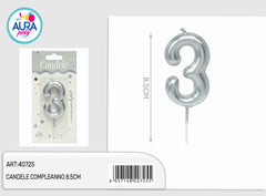 3 silver 8.5cm birthday candles