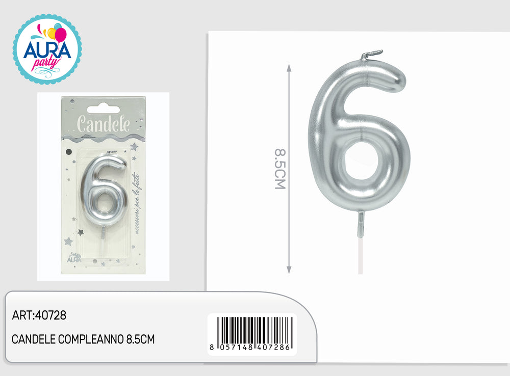 8.5cm silver birthday candles 6