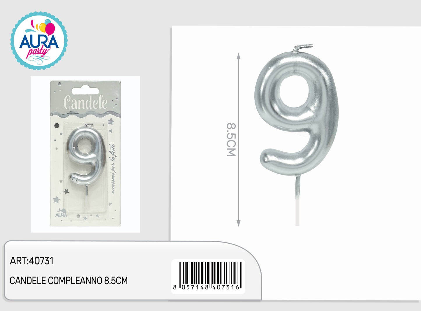 candele compleanno 8.5cm argento 9