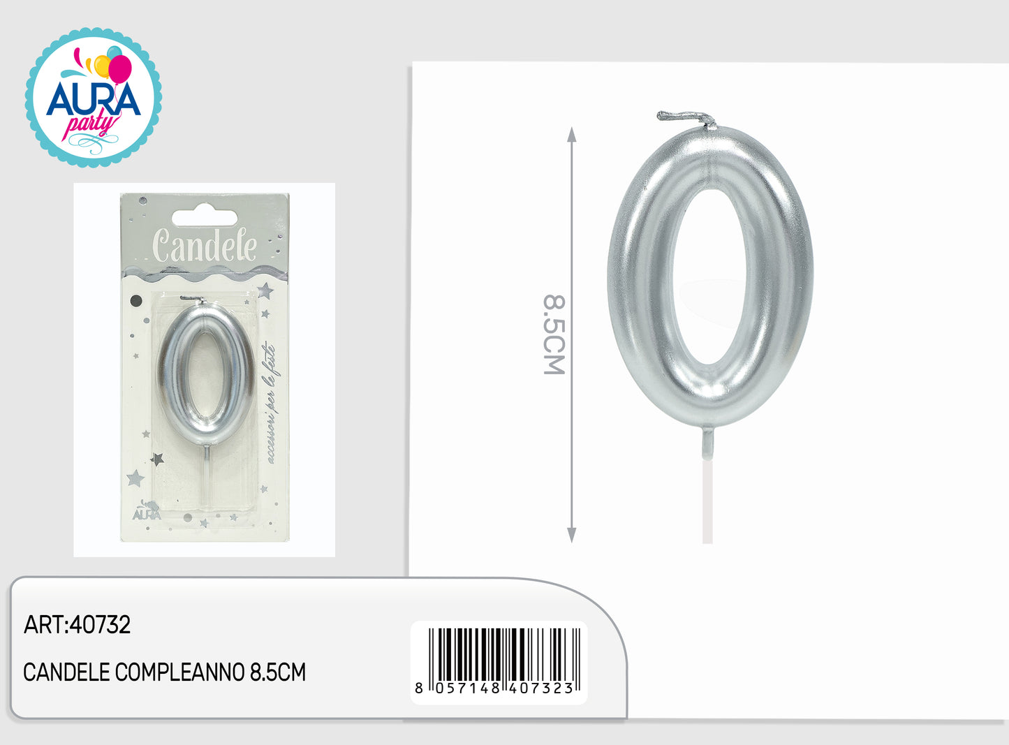 candele compleanno 8.5cm argento 0