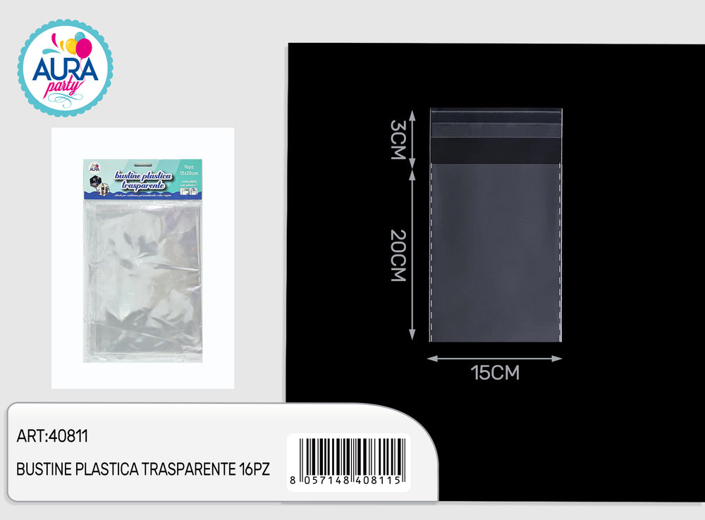 Bustine plastica trasparente 16pz 15x20cm