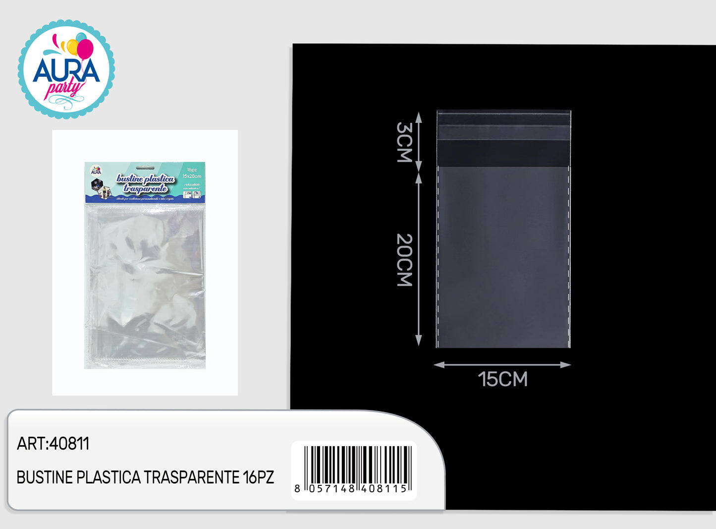 Bustine plastica trasparente 10pz 15x20cm