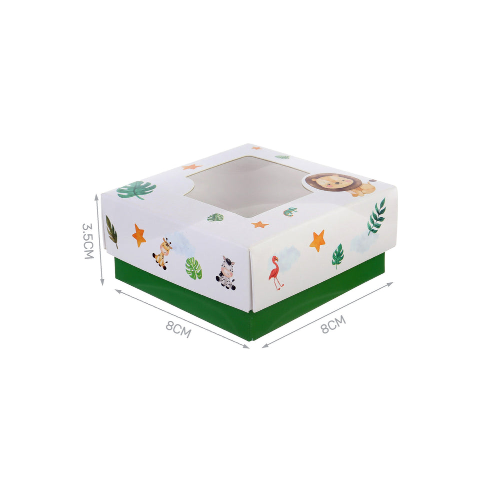 Set of 4 square Party Jungle boxes with window and divider, 8x8x3.5cm