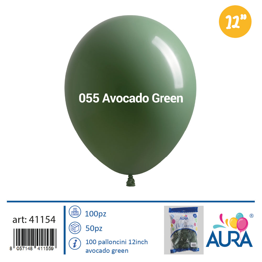 Palloncini in Lattice Pastello Verde Avocado 12" (30 cm) – Aura, 100 pz