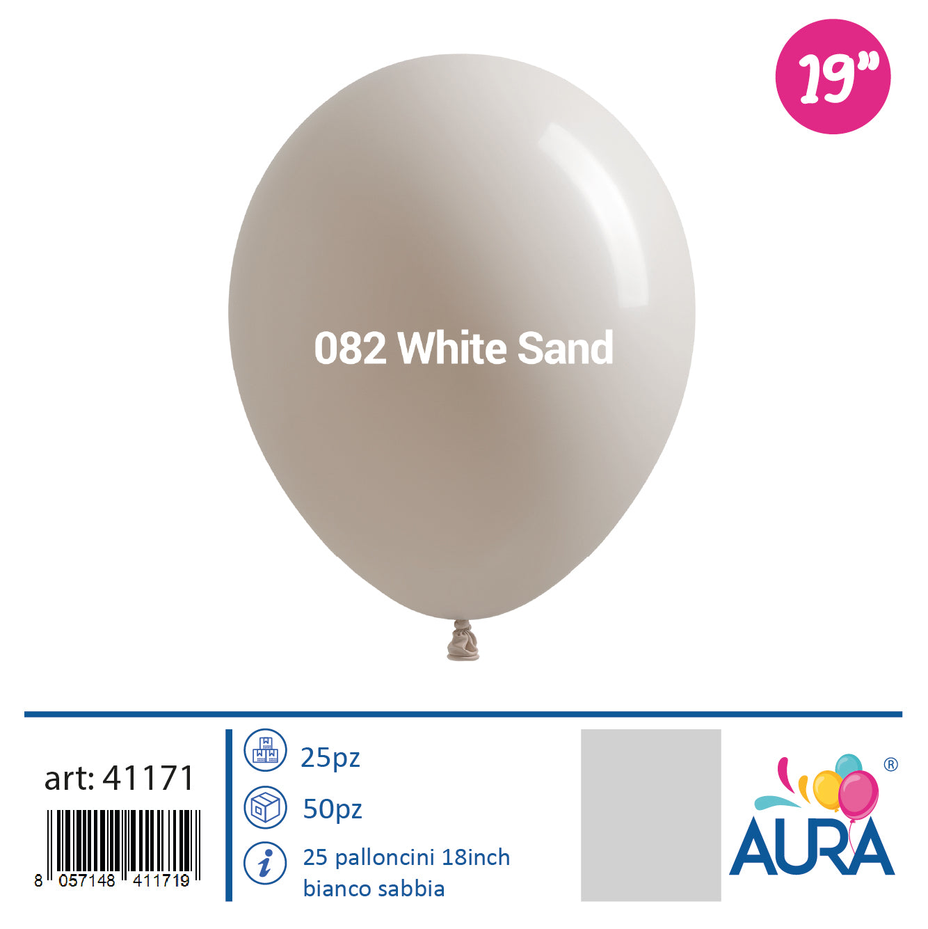 Palloncini 19 inch bianco sabbia 25pz