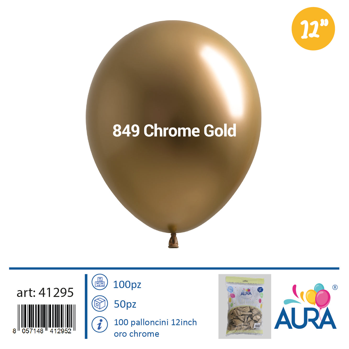 Palloncini 12inch oro chrome 100pz