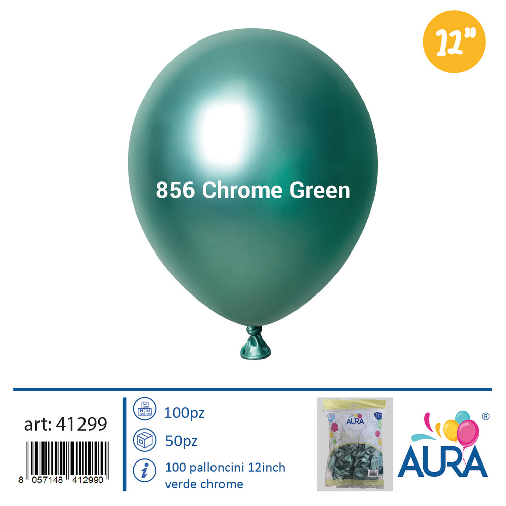 Palloncini 12inch verde chrome 100pz