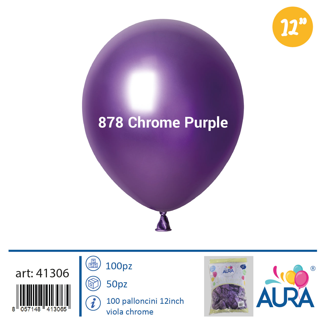 Palloncini 12inch viola chrome 100pz