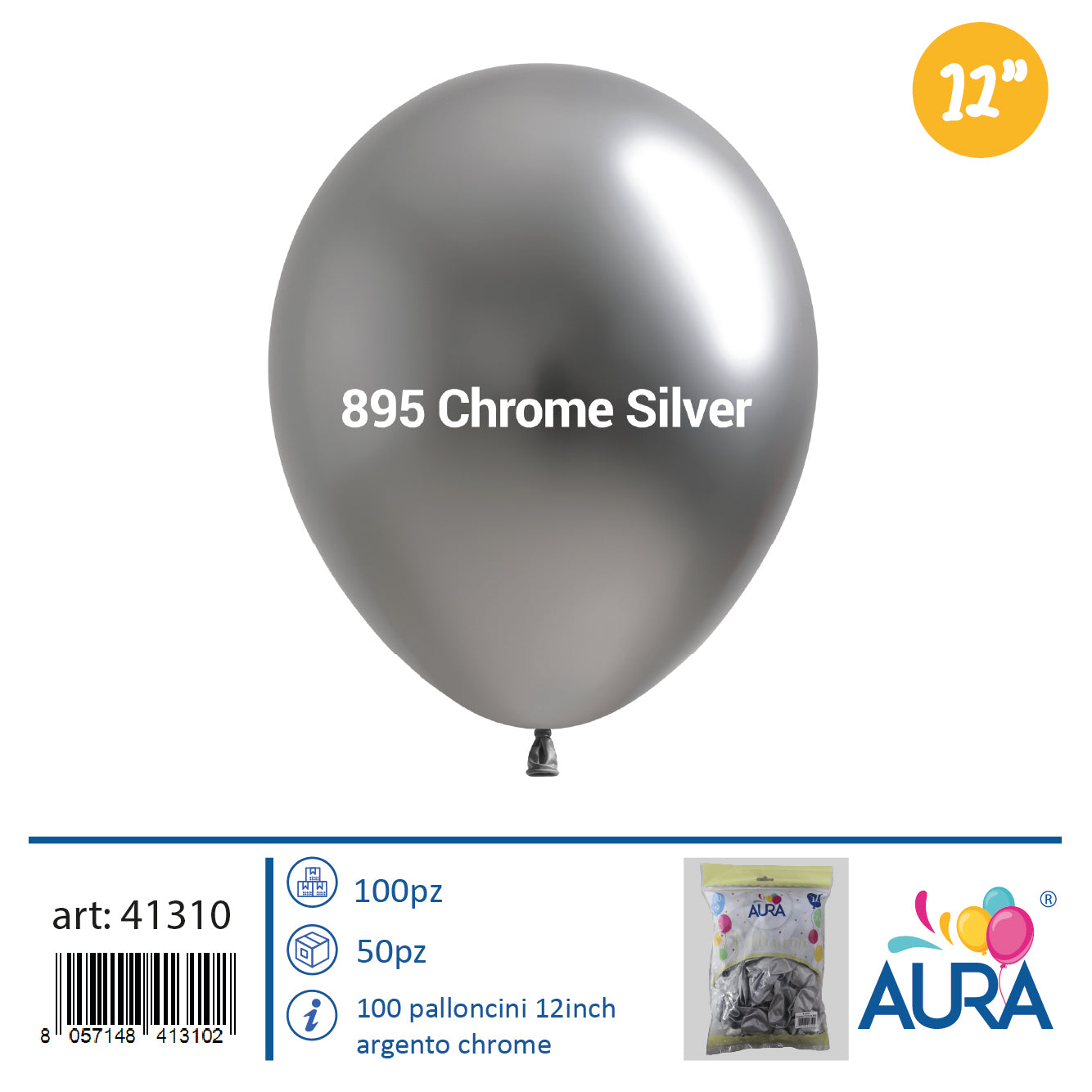 Palloncini 12inch argento chrome  100pz