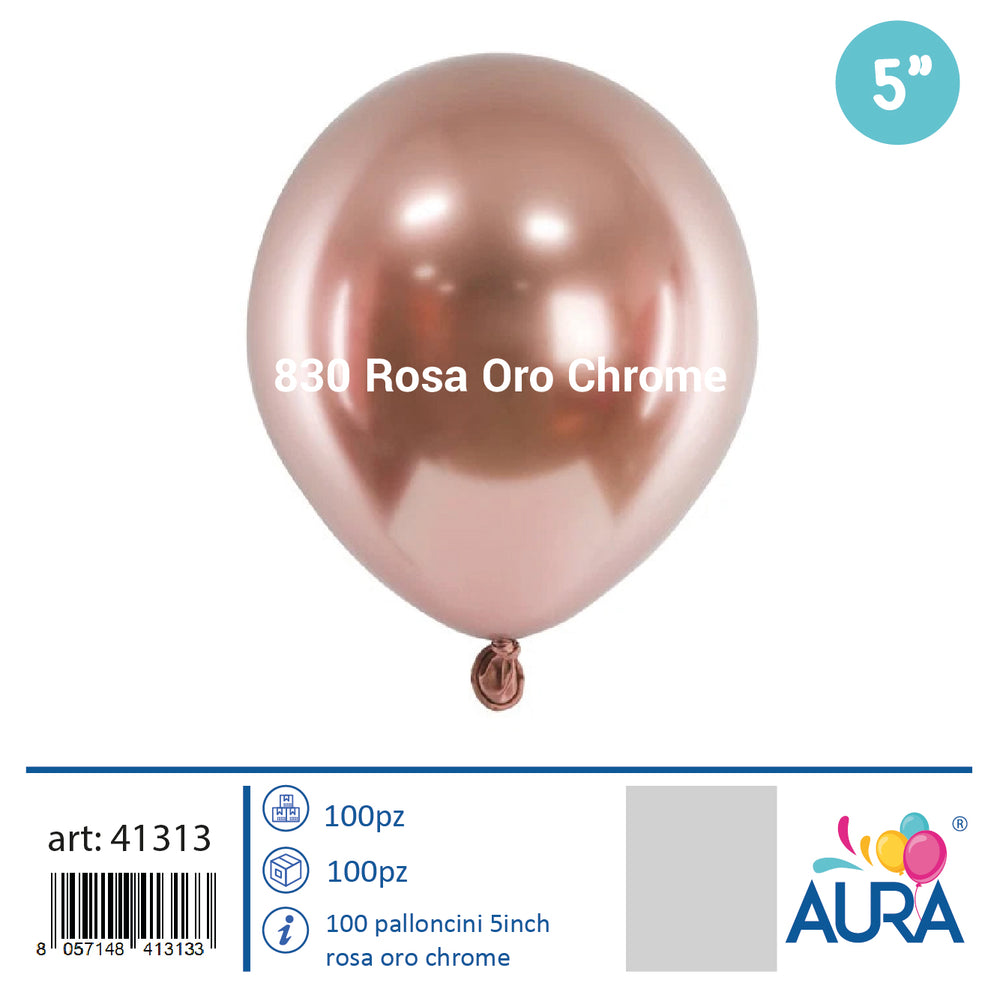 Palloncini Chrome Effetto Specchio Oro Rosa 5" (13 cm) – Aura, 100 pz