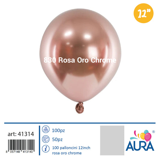 Palloncini Chrome Effetto Specchio Oro Rosa 12 pollici (30 cm) – Aura