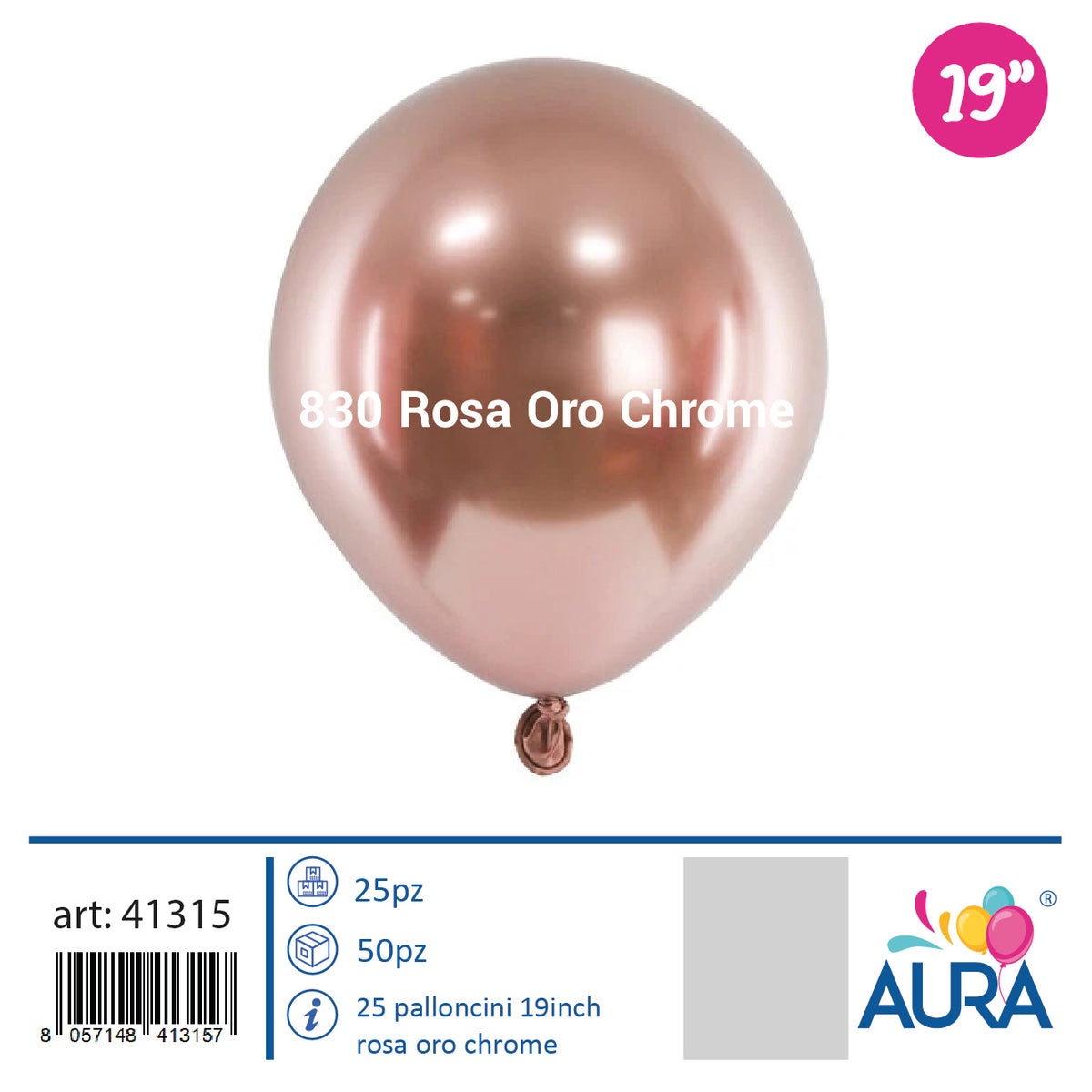 Palloncini Chrome Effetto Specchio Oro Rosa 19 pollici (48 cm) – Aura