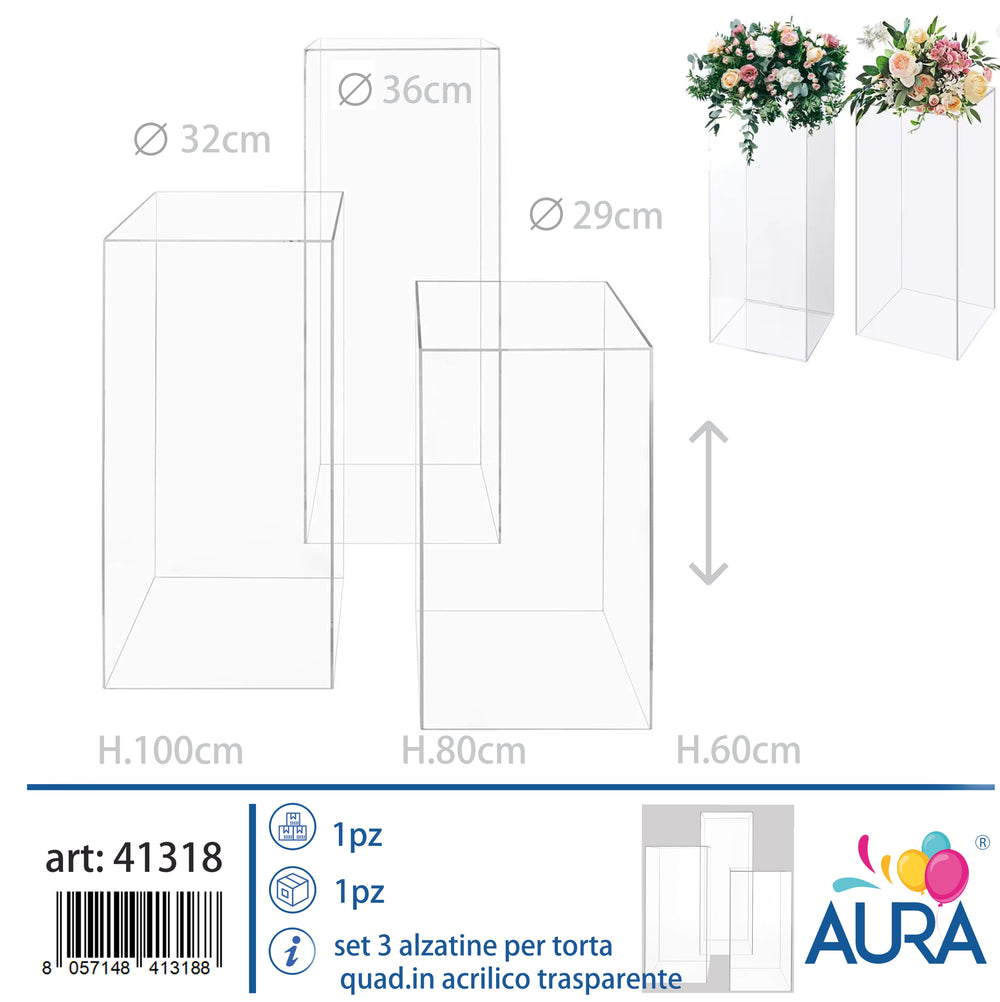 Set 3 alzatine in plexiglass trasparente