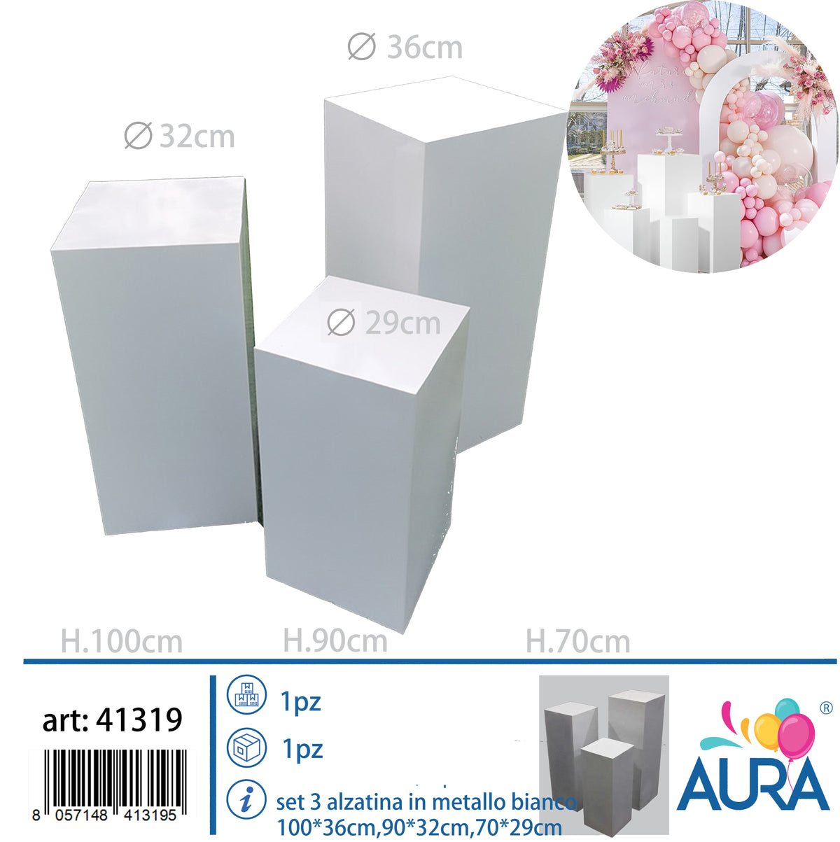 Set alzatine per torta  quadrate in metallo bianco
