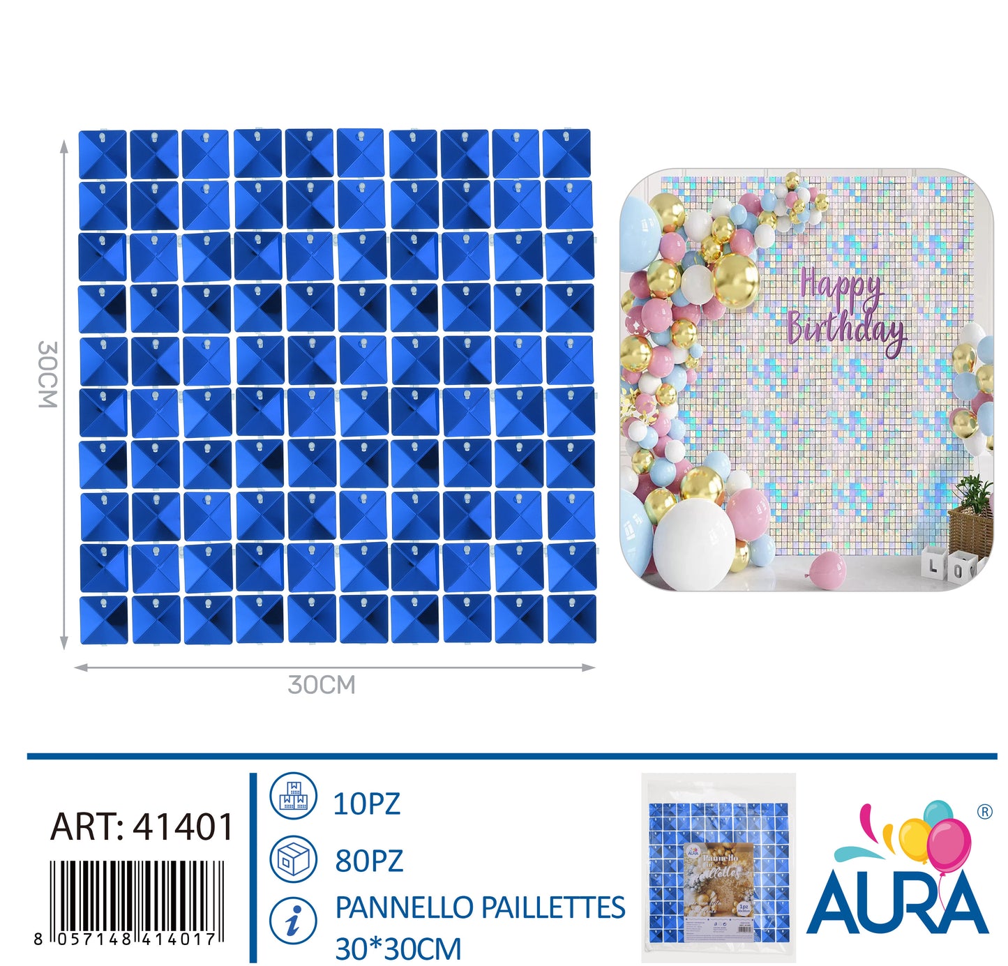 30x30cm blue sequin panel