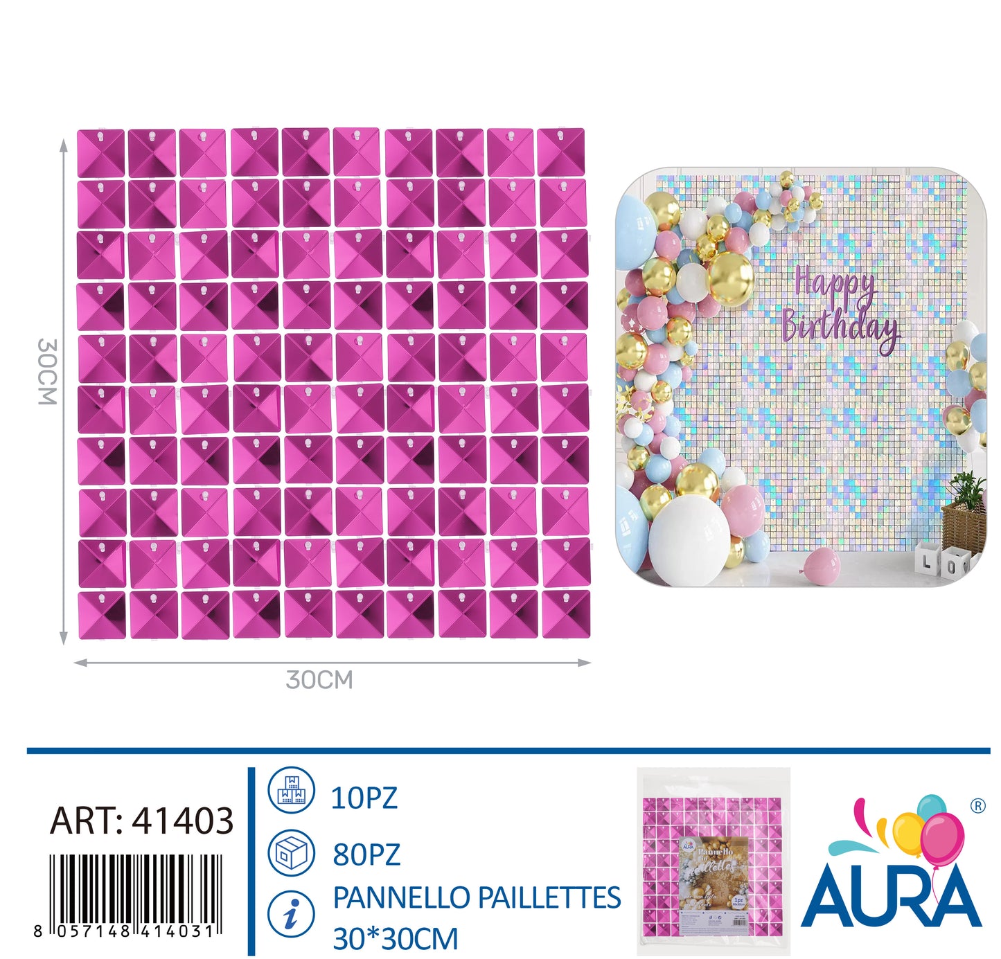 30x30cm pink sequin panel