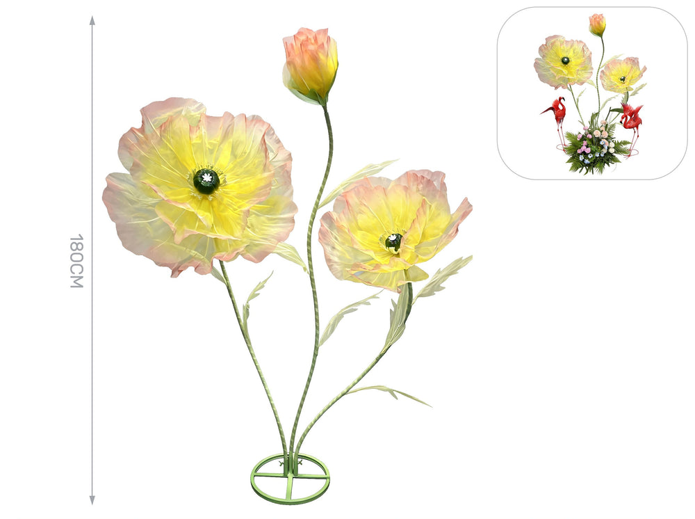Yellow and pink tulle and metal flower