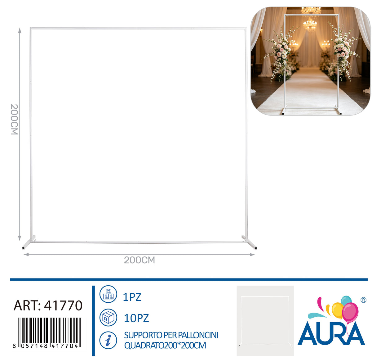 Supporto per palloncini quadrato 200x200cm bianco