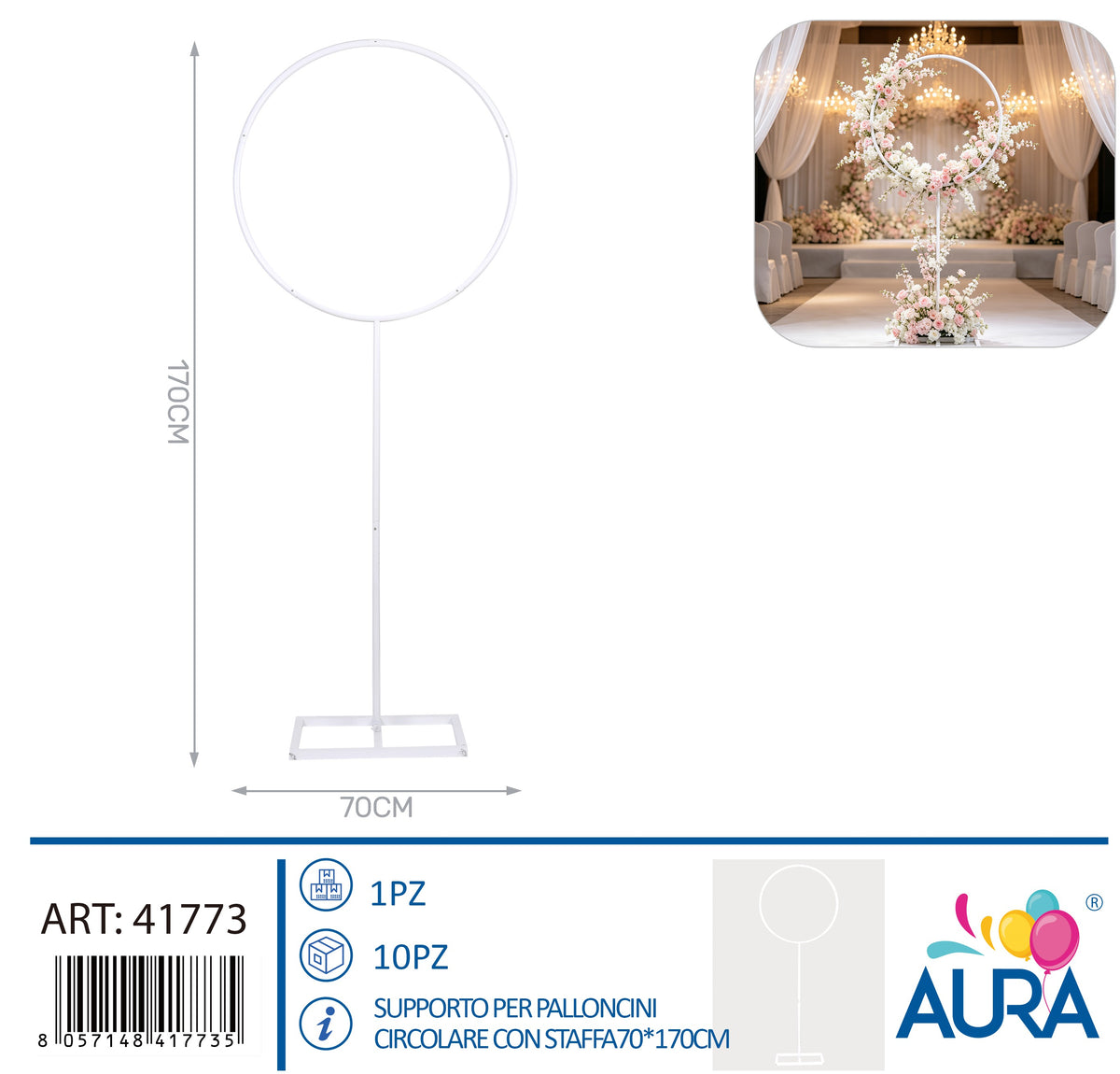 Supporto per palloncini circolare con staffa 70x170cm bianco