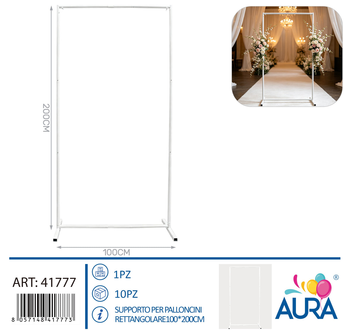 Supporto per palloncini rettangolare 100x200cm bianco