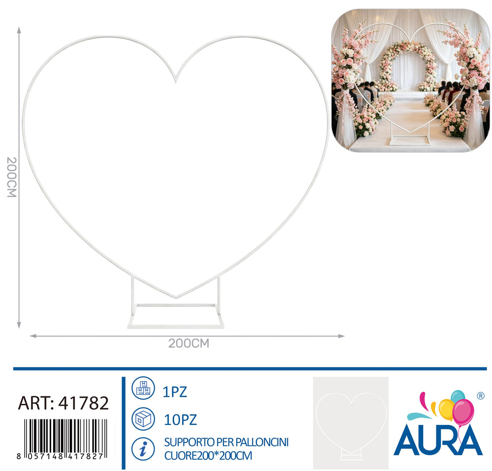 Supporto per palloncini cuore 200x200cm bianco