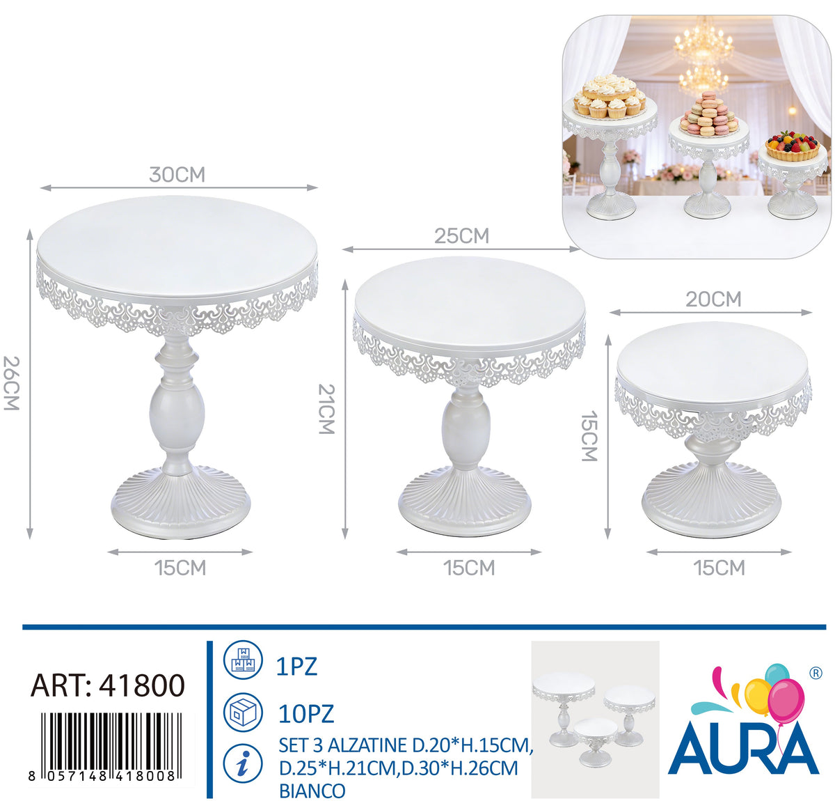 Set 3 alzatine da tavolo bianche
