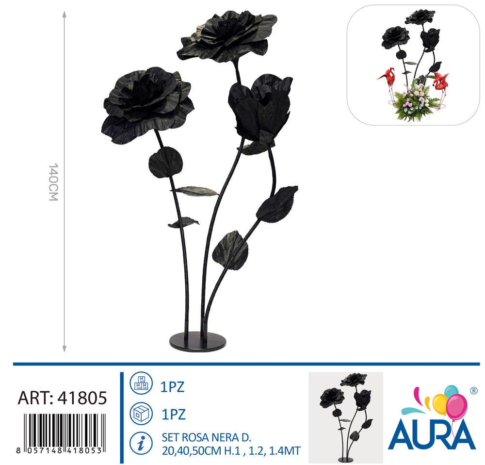 Set rose giganti nere Ø 20, 40 e 50 cm – Aura, 3 pz