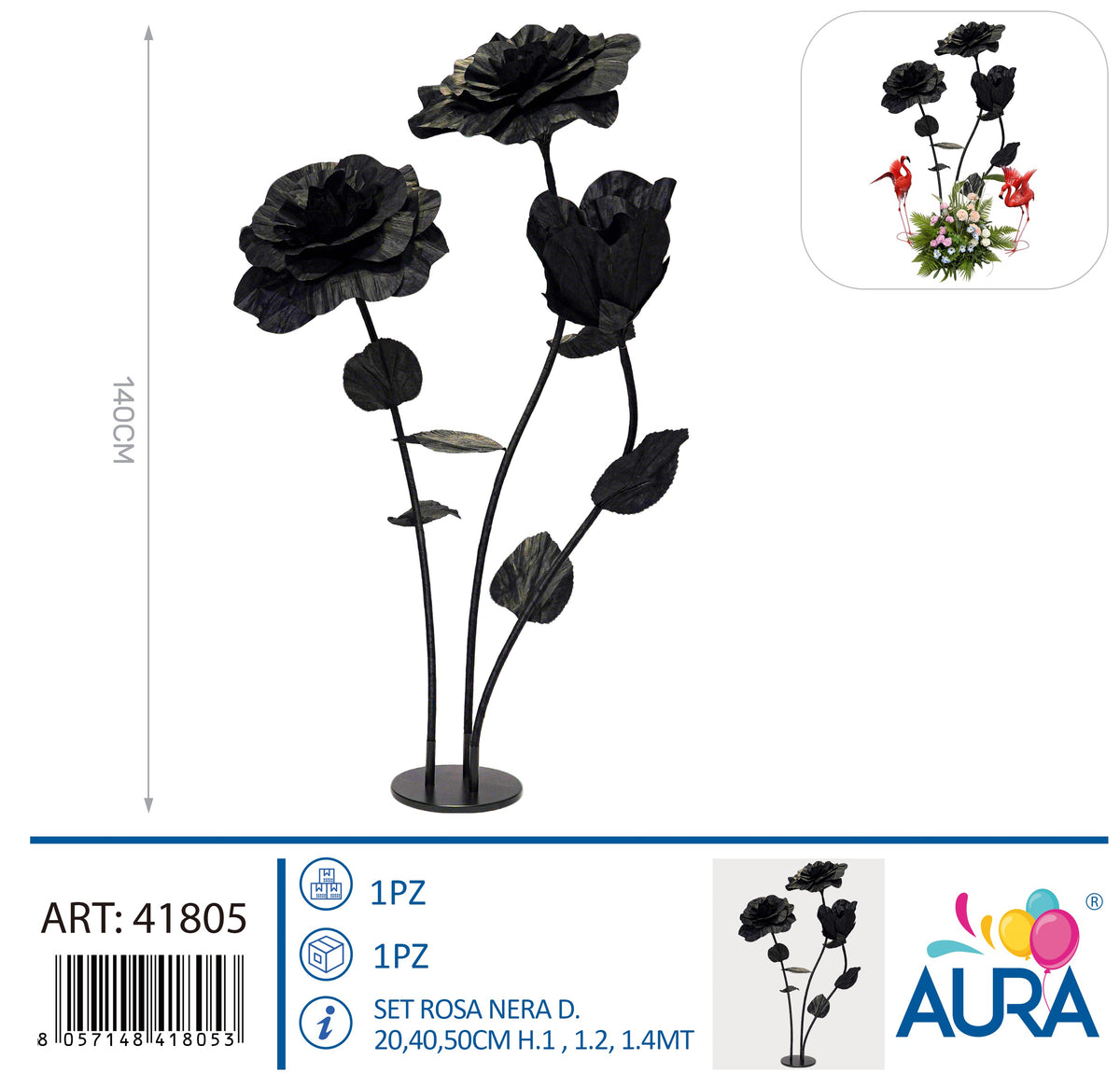 Set rose giganti nere Ø 20, 40 e 50 cm – Aura, 3 pz