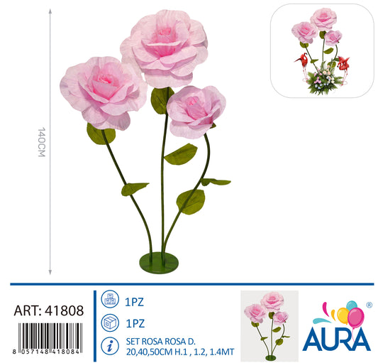 Set rose giganti rosa Ø 20, 40 e 50 cm Aura