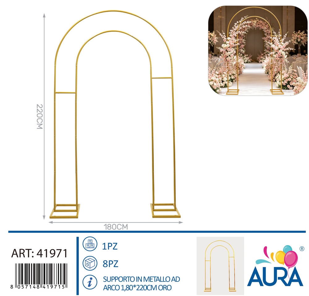 Supporto in metallo ad arco oro 180x220 cm – Aura, 1 pz