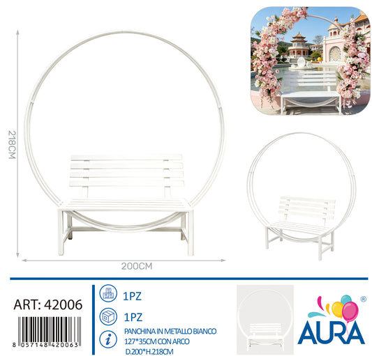 Panchina scenografica in metallo bianca con arco Aura