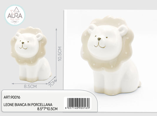 Leone bianco in porcellana 8,5x7x10,5cm