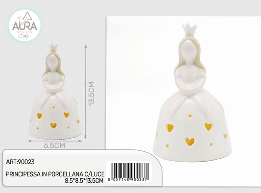 principessa in porcellana con luce led 8,5x8,5x13,5cm