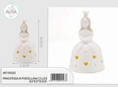 principessa in porcellana con luce led 8,5x8,5x13,5cm