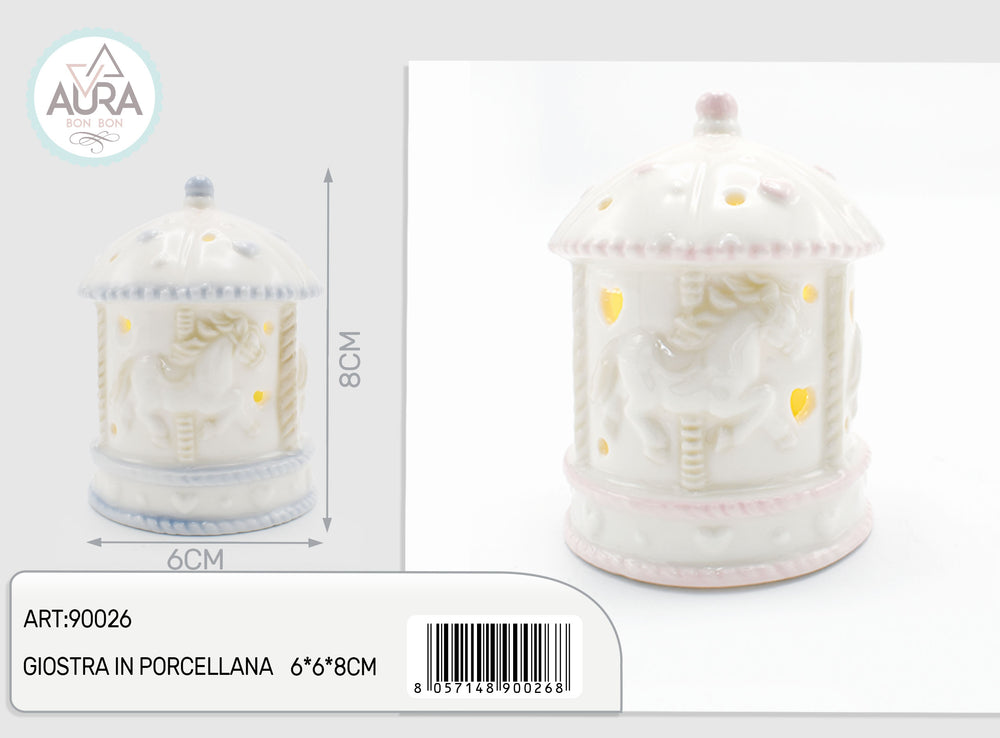 pink porcelain carousel 6.7x6.7x8cm 